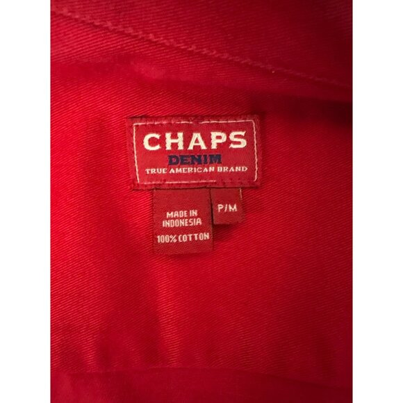 Chaps Red Denim Jacket Womens PM Gold Button Details Cotton Made In Indonesia - Picture 12 of 13